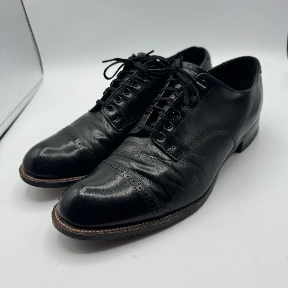 Stacy Adams Oxford Dress Shoes Men 8.5E Black Leather Cap Toe Lace Up USA